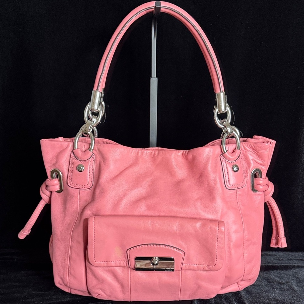 Coach Pink Leather Shoulder Bag with Silver Hardware
